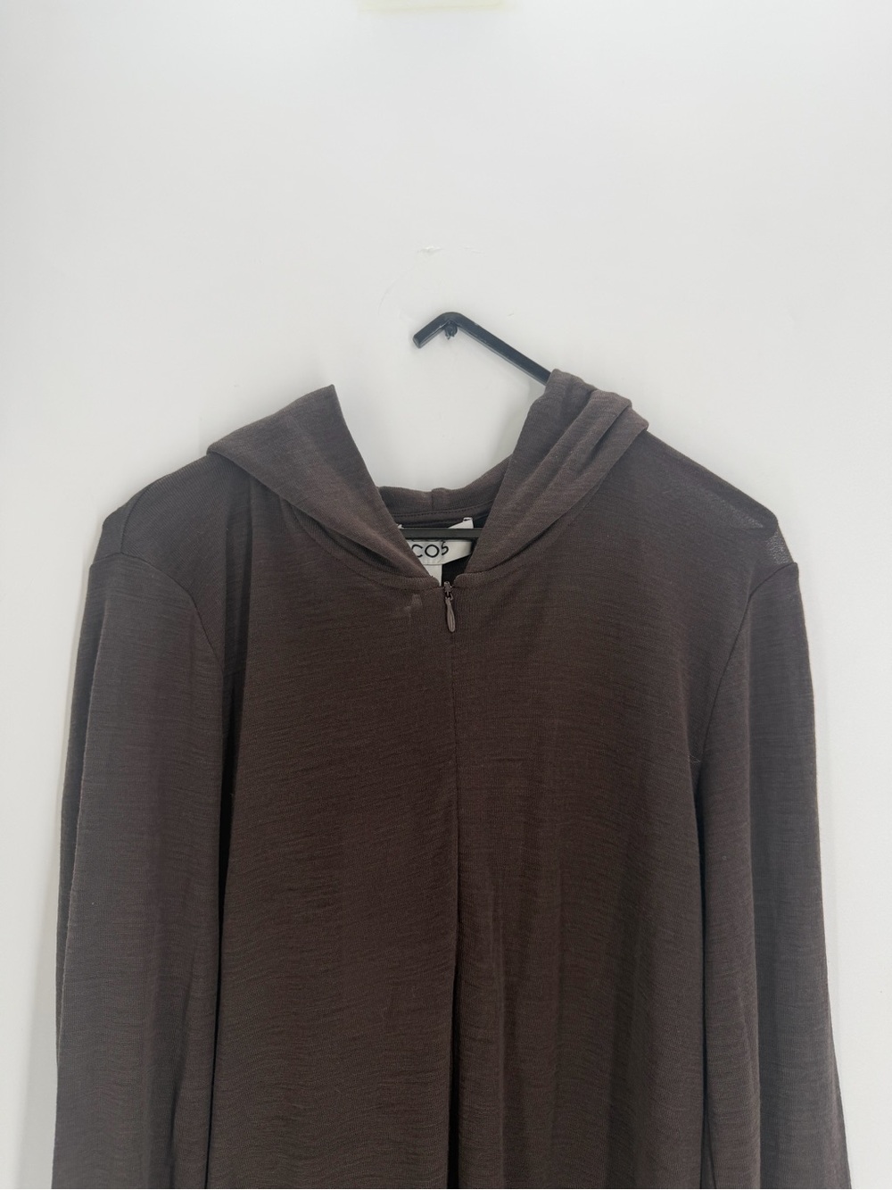Cos Slim Half Zip Wool Hoodie With Thumbholes In Brown